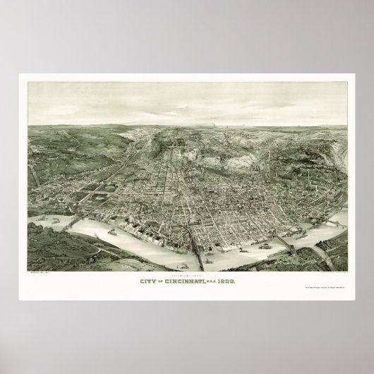 Cincinnati, OH Panoramic Map - 1900 Poster (Voorkant)