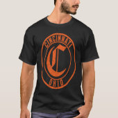 Cincinnati Ohio Circle Sign Distressed Orange Prin T-shirt (Voorkant)