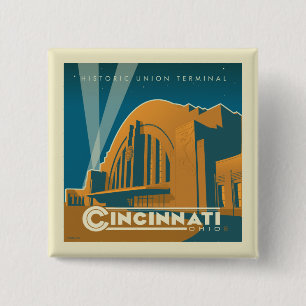 Cincinnati, Ohio Historische Unieterminal Vierkante Button 5,1 Cm