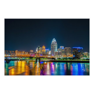 Cincinnati Ohio Night Skyline - Foto afdrukken Afdruk