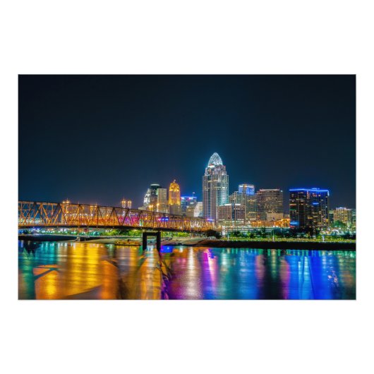 Cincinnati Ohio Night Skyline - Foto afdrukken Afdruk (Voorkant)