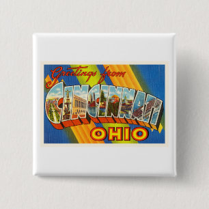 Cincinnati Ohio OH Old Vintage Travel Souvenir Vierkante Button 5,1 Cm