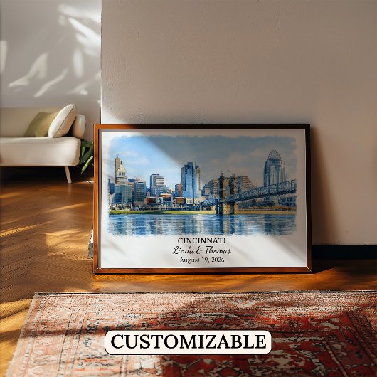 Cincinnati Ohio Poster, Aquarel, Op Maat Poster