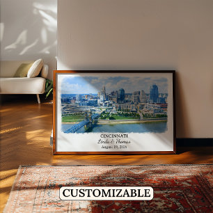 Cincinnati Ohio Poster, Aquarel, Op Maat Poster