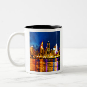 Cincinnati Ohio Skyline in Night Tweekleurige Koffiemok