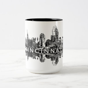 Cincinnati, Ohio skyline in zwart Tweekleurige Koffiemok