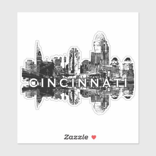 Cincinnati, Ohio skyline in zwarte inkt Sticker (Vel)