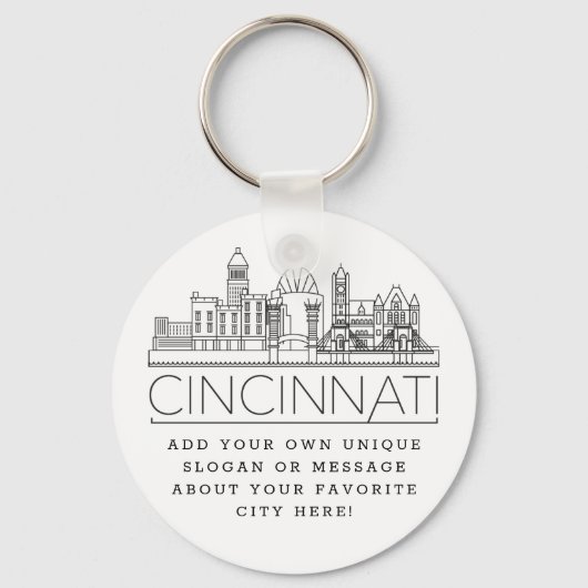 Cincinnati, Ohio Stylized Skyline | Aangepaste slo Sleutelhanger (Voorkant)