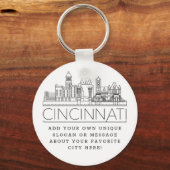 Cincinnati, Ohio Stylized Skyline | Aangepaste slo Sleutelhanger (Voorkant)