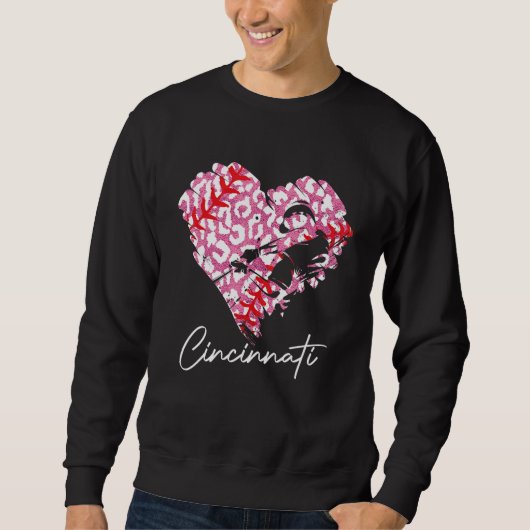 Cincinnati Pink Leopard Baseball Heart Baseball Trui (Voorkant)
