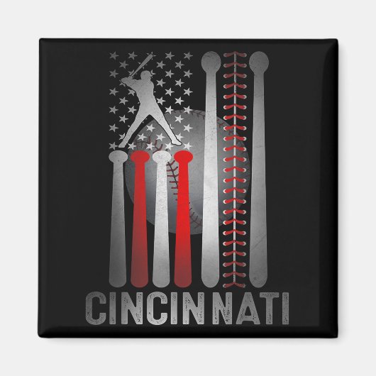 Cincinnati Retro Baseball Lover Amerikaanse vlag o Magneet (Voorkant)