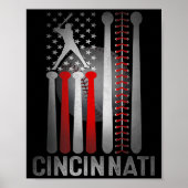 Cincinnati Retro Baseball Lover Amerikaanse vlag o Poster (Voorkant)