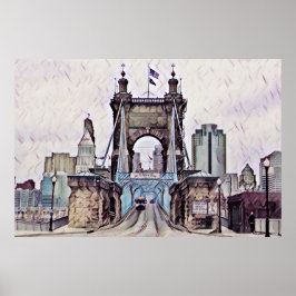 Cincinnati Roebling Suspension Bridge Waterverf Poster