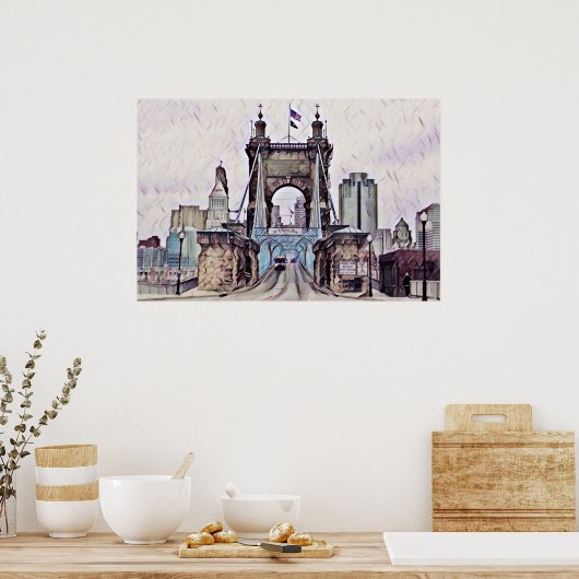 Cincinnati Roebling Suspension Bridge Waterverf Poster (Keuken)