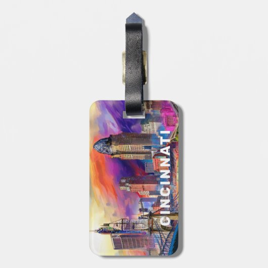 Cincinnati Skyline Abstracte kunst Bagagelabel (Achterkant verticaal)