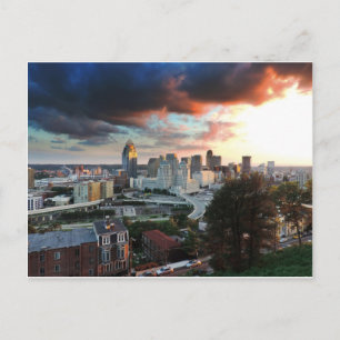 Cincinnati skyline bij zonsondergang briefkaart