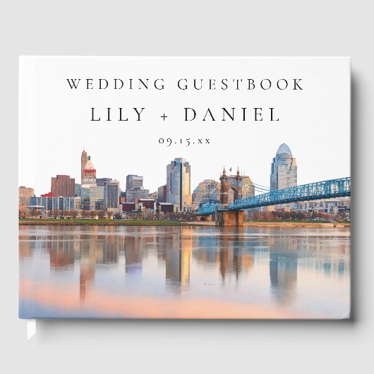 Cincinnati Skyline Watercolor Wedding Gastenboek (Voorkant)