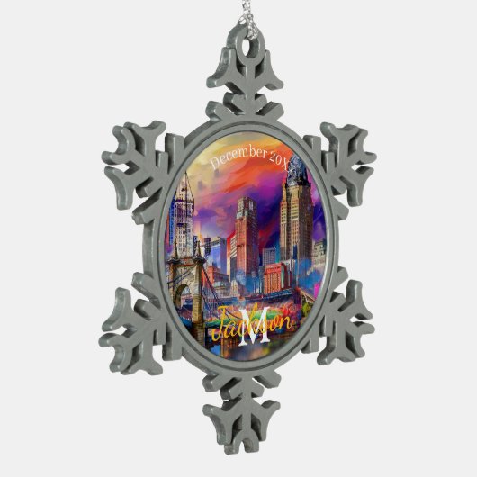 Cincinnati Snowflake Pewter Kerstversiering Tin Sneeuwvlok Ornament (Links)