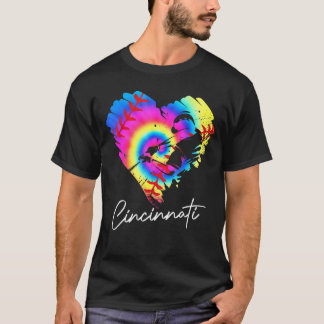 Cincinnati Tie Dye Baseball Heart Baseball Fans 2 T-shirt