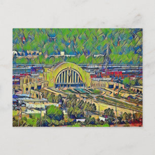Cincinnati Union Terminal vanaf bovenstaand schild Briefkaart