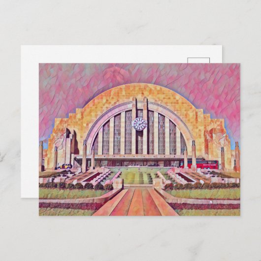 Cincinnati Union Terminal Waterverf schilderij Briefkaart (Voorkant / Achterkant)