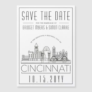Cincinnati Wedding Stylized Skyline sparen de Datu Magnetische Uitnodiging