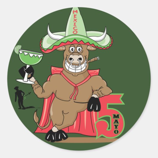 Cinco De May Bull met Margarita Ronde Sticker (Voorkant)