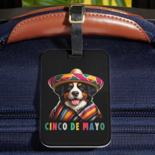 Cinco De Mayo Berner Hond met Poncho en Sombrero Bagagelabel