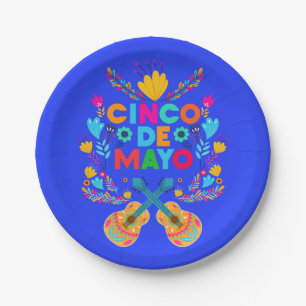 Cinco De Mayo bloemen en gitaren Papieren Bordje