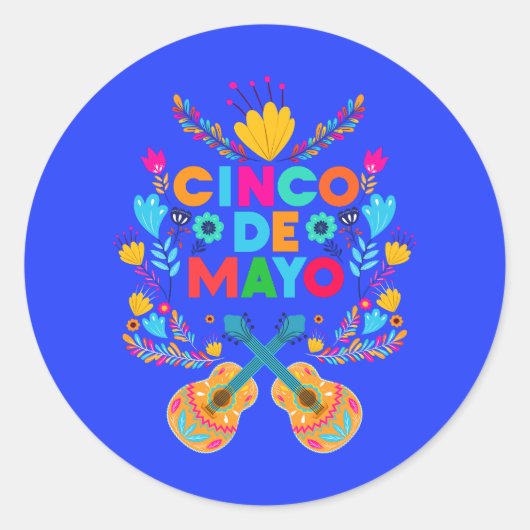 Cinco De Mayo bloemen en gitaren Ronde Sticker (Voorkant)