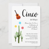 Cinco de Mayo Cactus Black White Party Invitation (Devant)