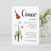 Cinco de Mayo Cactus Black White Party Invitation (Debout devant)