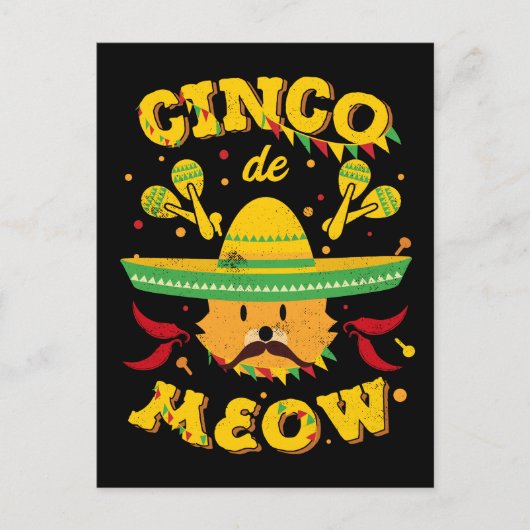 Cinco de Mayo Cat Cinco de Meow Kitten Sombrero Briefkaart (Voorkant)