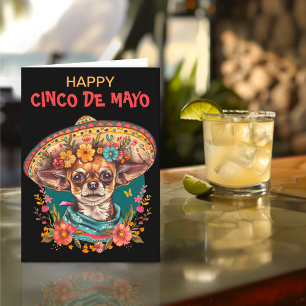 Cinco de Mayo Chihuahua Dragen Sombrero & Serape Feestdagen Kaart