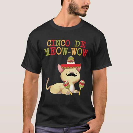 Cinco De Mayo Cinco De Meow Wow T-shirts Chat En (Devant)