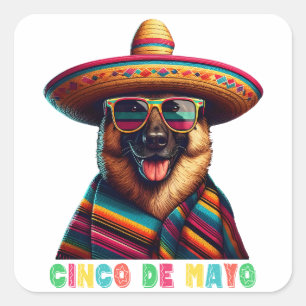 Cinco de Mayo Duitse Herder met Poncho Sombrero Vierkante Sticker