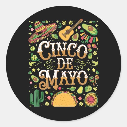 Cinco De Mayo Feest Cute Feest Elementen Ronde Sticker (Voorkant)