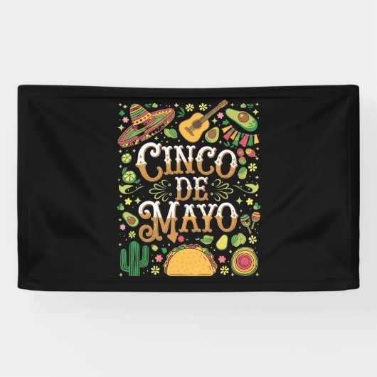 Cinco De Mayo Feest Cute Feest Elementen Spandoek (Horizontaal)