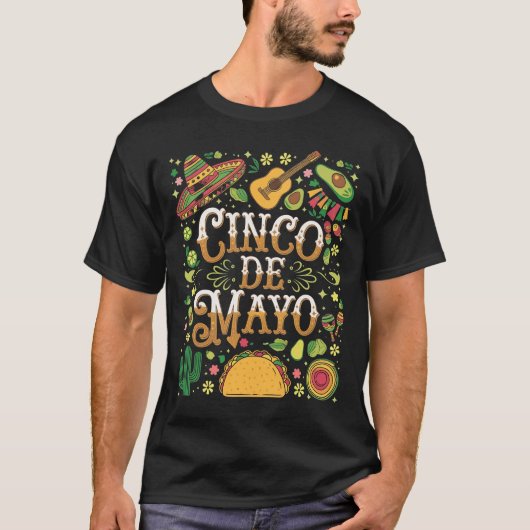 Cinco De Mayo Feest Cute Feest Elementen T-shirt (Voorkant)