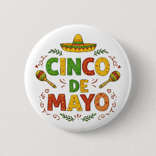 Cinco De Mayo Feest Sombrero Maracas Ronde Button 5,7 Cm