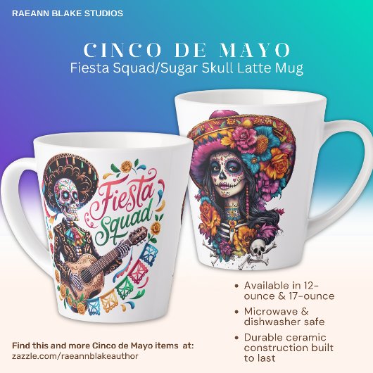 Cinco de Mayo Fiesta Squad Sugar Skull Latte Mug Mok