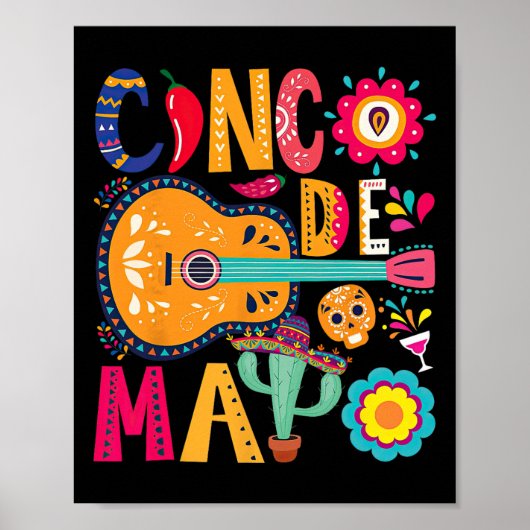 Cinco de Mayo Gitaarfeest Mexicaanse Fiesta Happy  Poster (Voorkant)