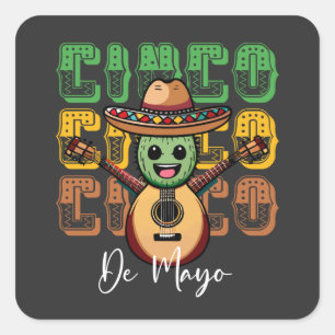 Cinco De Mayo Grappige Mexicaanse Cactus  Gitaar s Vierkante Sticker