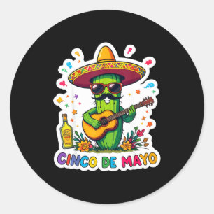 Cinco de mayo grappige Mexicaanse cactus zonnebril Ronde Sticker