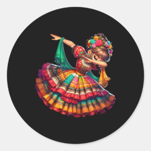 Cinco De Mayo Grappige Mexicaanse Dabbende Vrouw C Ronde Sticker