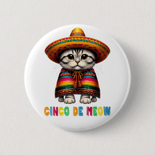 Cinco De Mayo Grappige Mexicaanse Kat Sombrero Meo Ronde Button 5,7 Cm