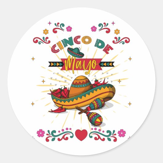 Cinco De Mayo Illustration, 2/2 Ronde Sticker (Voorkant)