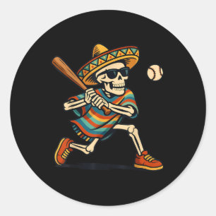 Cinco de Mayo Mariachi Skeleton Honkbal Mexicaans  Ronde Sticker