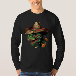 Cinco de mayo Mexicaanse Dinosaurus Suiker Schedel T-shirt
