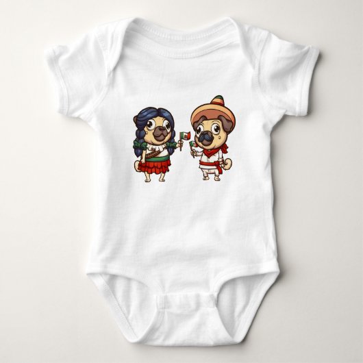 Cinco De Mayo Pugs Baby Bodysuit (Voorkant)